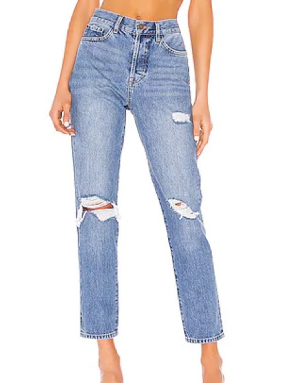 Anine Bing  Brenda Light Blue High-Rise Distressed Cropped Jeans